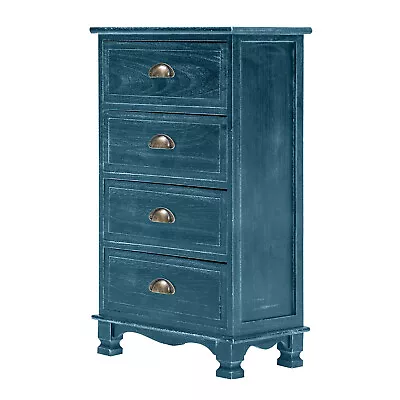 LaBella Bedside Table 4 Drawer Vintage Side Table Storage Cabinet Bedroom BLUE • $109