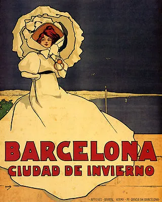 Poster Barcelona Winter City Fashion Woman Spain Travel Vintage Repro Free S/h • $11.90