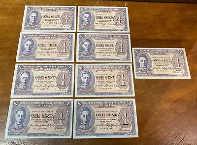 Rare Set Of 9 Malaya Straits Settlements July 1st 1941 One Cent Banknotes A29 • £20