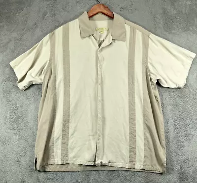 Mens Shirts XL 100% Silk Bowling Beige VTG Joseph & Feiss Button Up Short Sleeve • $21.15