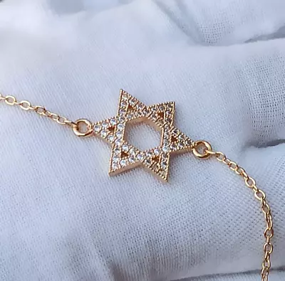 Star Of David Bracelet Gold Tone Clear Crystals Israel 7.4 Adjustable Gift New • $9.60