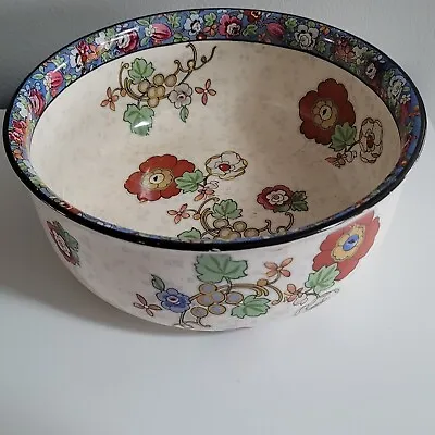 Vtg England Crown Ducal Large Fruit Bowl W/Flowers Art Deco Art Pottery 8  • $18.99