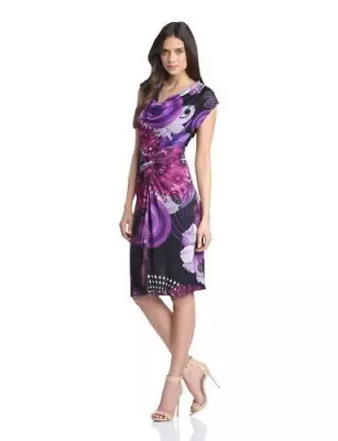 Desigual Uralet Amatista Cowl-neck Twist Dress Midi S Barbiecore Purple Pink • $24.99