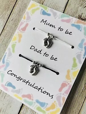 Mum Dad To Be Pregnancy Charm Baby Shower Bracelets Gift Congratulations Newborn • £4.70