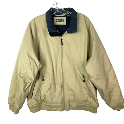 Orvis Men's Large Fleece Lined Bomber Jacket/Coat Full Zipper Beige • $35