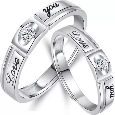 2pieces Couples Matching Rings Set Adjustable Unisex Wedding For Daily Wear • $15.63