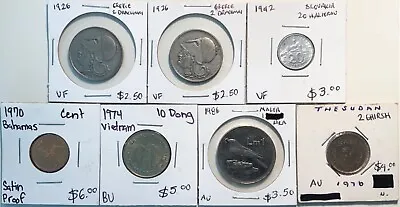 World Coin Lot: 1926-1986: Greece Slovakia Bahamas Vietnam Malta Sudan • $26