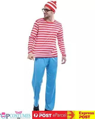 Mens Wheres Wally Waldo Teachers Costume 80s Book Week Fancy Dress Outfit • $38