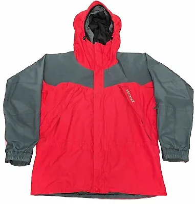 Marmot GoreTex Rain Shell Full Zip Hooded Red And Gray Jacket Men’s Size Large • $59.99