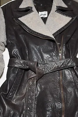 $23 • Buy Vakko Sport Brown Leather Jacket Asymmetrical Front Zip Belted Women's Small