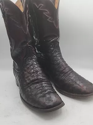 Lucchese 2000 Men's 9 D Ostrich Leather Cowboy Boots Burgundy • $75