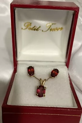 14k Yellow Gold Garnet Pendant And Earrings Set • $99