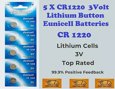 CR1220 Car Key Batteries CR1220 Alarm Remote Fob Batteries 1220 X (5 PCS) • £2.39