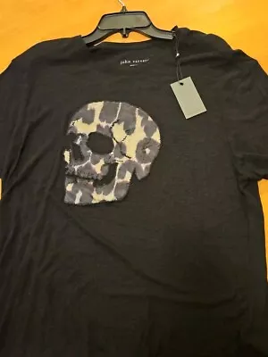 New John Varvatos Cheetah Leopard Applique Skull Graphic T Shirt Black Size L • $45