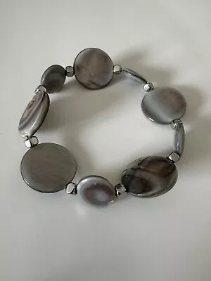 RARE New Elk Mother Of Pearl Large Stones Beads Stackable Bracelet • $16.09