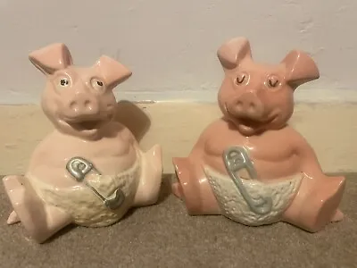 Vintage Set Of 2 Wade Natwest Pigs Piggy Banks With Stoppers - 1980's • £8.79