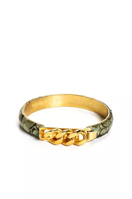 Vita Fede Womens 24K Gold Pleated Green Python Bangel Bracelet • $40.81