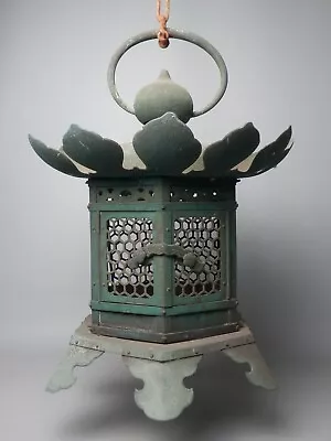 JAPANESE ANTIQUE H40cm 15.7  BRONZE SINGLE BUDDHIST TEMPLE TORO LANTERN LIGHT NR • $99.99