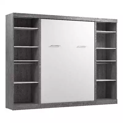 Bestar Nebula Wood Full Murphy Bed And 2 Closet Organizers In Bark Gray/White • $2116.25