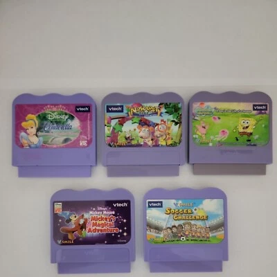 $14.99 • Buy Vtech V.Smile Video Game Cartridges Lot Of 5 Spongebob Mickey Cinderella Soccer
