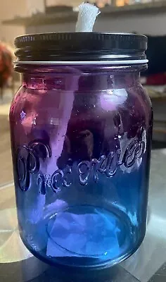Mason Canning Preserves Jar Oil Lamp Rustic Farmhouse Torch 6  X 4  Purple Blue • $6.50