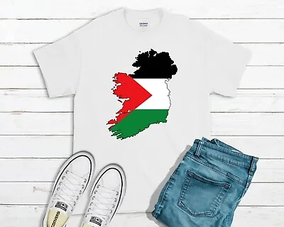 Palestine Ireland Solidarity Map T-Shirt - Free Gaza Freedom Protest Tee Top • £11.99