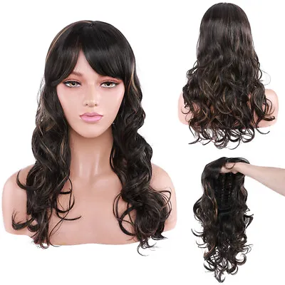 Medium Long Natural As Human Hair Wig Ombre For Women Straight Full Wigs W/ Bang • $22.19