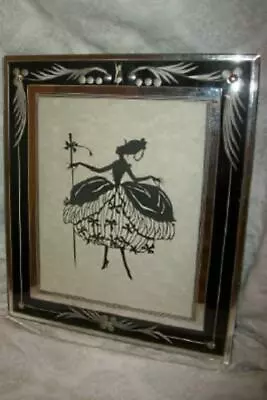 Art Deco Etched Venetian Glass Mirrored Frame Hand Cut Silhouette Pompadour Lady • $319.69