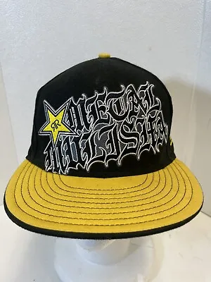 Metal Mulisha Rockstar New Era Fitted Hat Cap 7 1/4 SpellOut Logo Black Yellow • $17