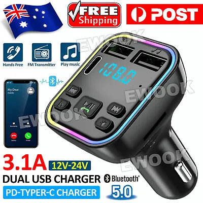 Car FM Transmitter Bluetooth Radio MP3 Player Music RGB Light Charger Kit USB • $10.25