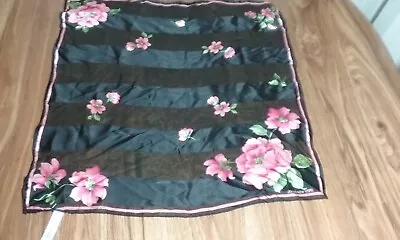 Vintage Jones New York Silk Scarf Black With Roses 21  X 21  • $15