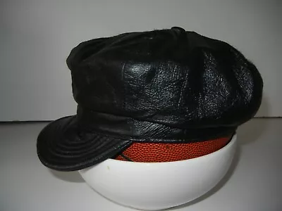 Vtg 80s 90s GENUINE LEATHER Black CABBIE-STYLE HAT Fun Hip-Hop Newsboy Golf Cap • $24.99