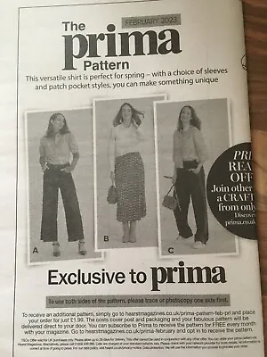 PRIMA Sewing Pattern LADIES SHIRT (Feb 2023) NEW Unused • £3.99