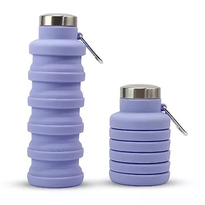 Foldable Water Bottle 500ml Collapsible Silicone Drink Outdoor Purple • £4.99