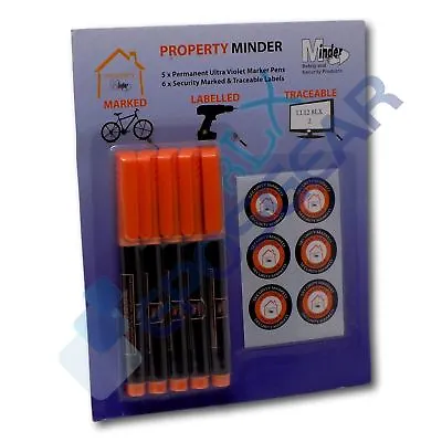 Property Minder 5 UV Ultra Violet Invisible Ink Covert Property Marking Pens • £6.53