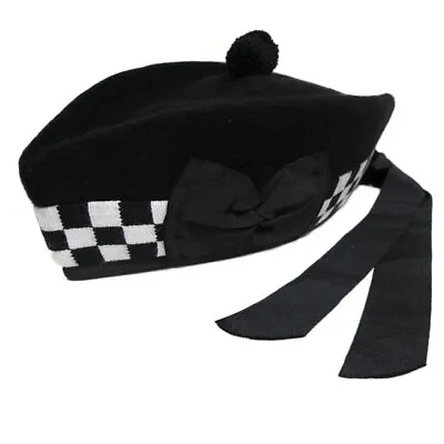 Tartanista Mens Black And White Dice Wool Piper Glengarry Kilt Hats • $15.95