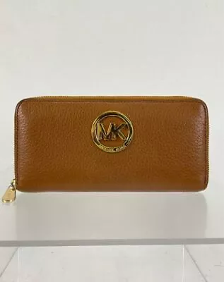 MICHAEL Michael Kors Saddle Brown Pebbled Leather Zip Wallet • $10.99