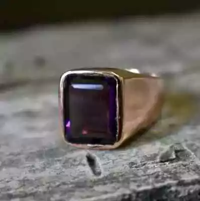 14k Yellow Gold Plated 3Ct Emerald Cut Lab-created Amethyst Men's Wedding Ring • $143.99