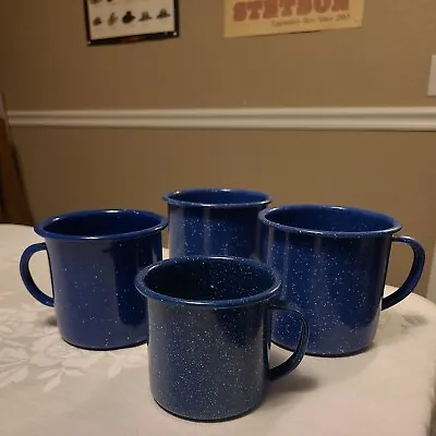 Set Of 4 Various Sizes  Blue Enamel Camping Mugs Soup/Coffee/Hot Chocolate  • $26