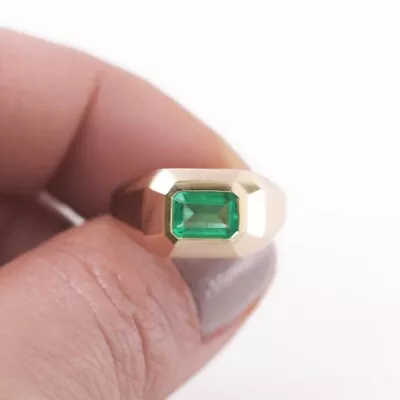 1Ct Emerald Cut Lab Created Emerald Men's Signet Ring In 14K Yellow Gold Plated • $67.75