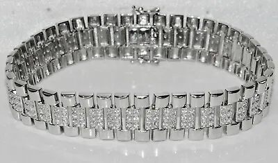 Sterling Silver (925) Men's Stone Set Rolex Watch Strap Bracelet • £149.95