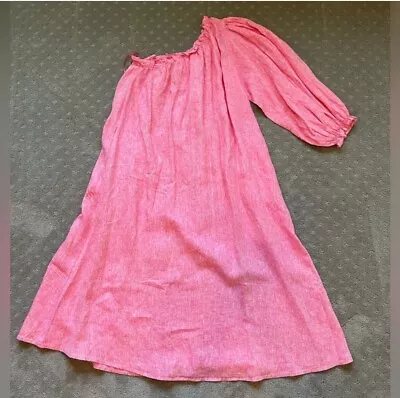 NWOT Lake Milly Midi Dress In Zinnia Pink Color Size Medium 100% Linen • $94.99
