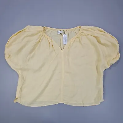 Velvet By Graham & Spencer Womens Blouse Top Yellow Medium Linen Puff Sleeve • £24.99