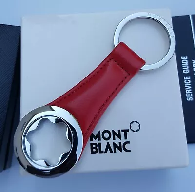 New Montblanc Iconic Key Ring / Key Fob Red Leather Stainless Steel/onyx #112697 • $139.99