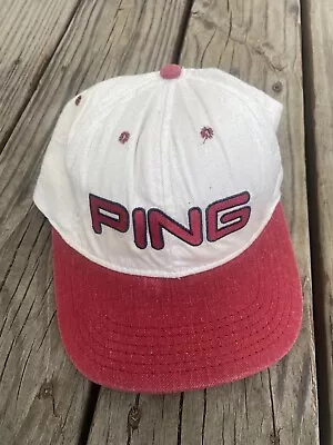 Vintage Made In USA Ping Golf Hat With Embroidered Logo Adjustable Leather Strap • $29.98