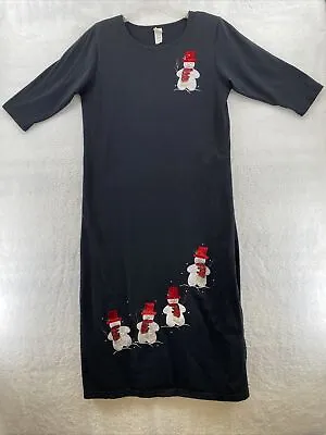 Karla Marie Women's Medium 3/4 Sleeve Long Dress Black Holiday Snowmen Pullover • $24.97