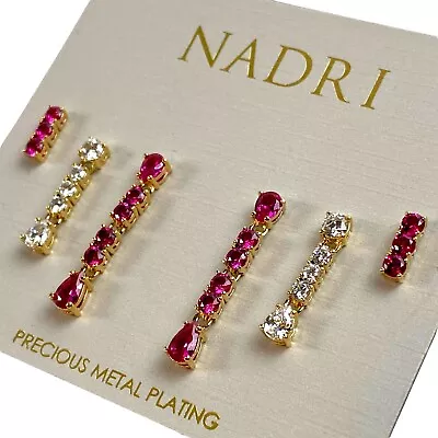 Nadri Love All 18K Gold Plated Drop Earrings CZ And Synthetic Corundum Set Of 3 • $49.99