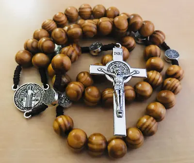 Saint St Benedict Wooden Rosary For Men Women Wood Prayer Beads Crucifix Cross  • $13.95