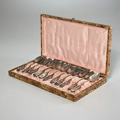 800 Silver Teaspoons In Presentation Box Vintage Or Antique Set Of 12 • $250