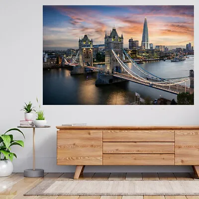 London Tower Bridge Shard Skyline City 3d View Wall Sticker Poster Decal A370 • £13.99